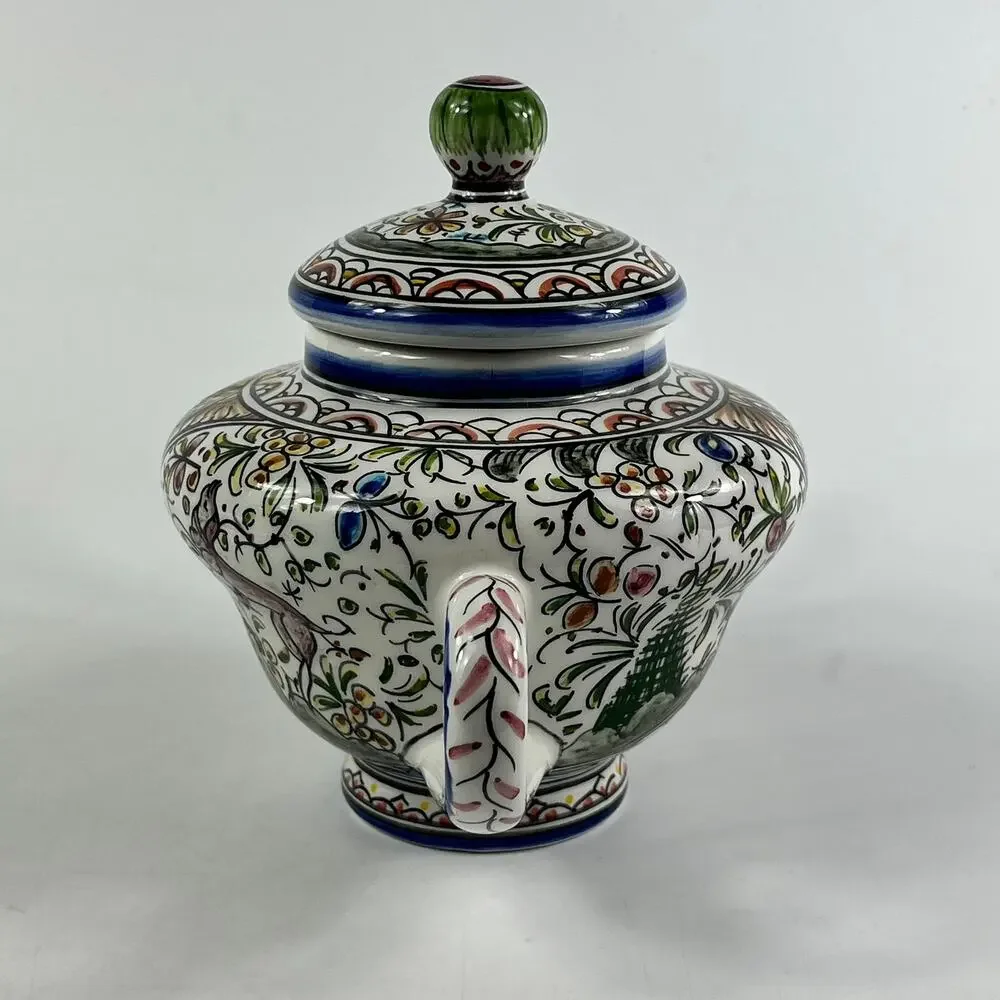 Ceramicas de Coimbra Hand Painted Portugal Floral Teapot 6.5"x9" Folk Art Glazed - Picture 3 of 11